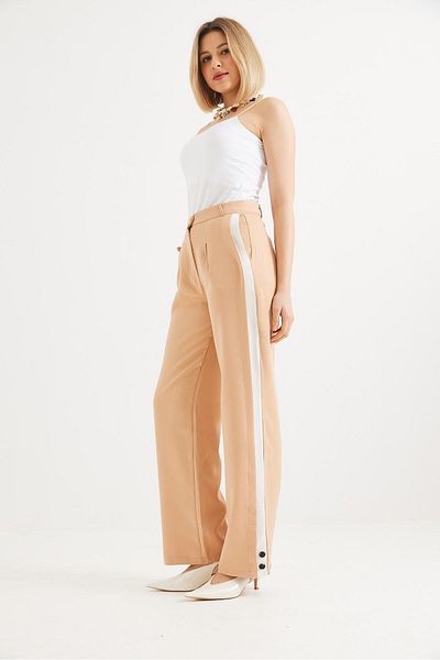 CALİENTE Wide Leg Trousers with Side Stripes Mink