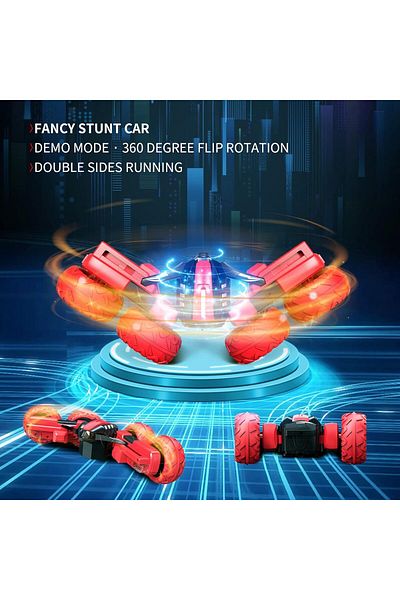 Yelajoy Remote Control Car,Electric 4WD 2.4Ghz Double Sided Rotating Racing Vehicle 360°,for 3+Years,Red
