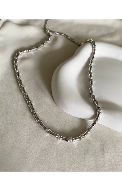 gaila design Gümüş Rengi Kemik Boru Model Taşlı Kolye