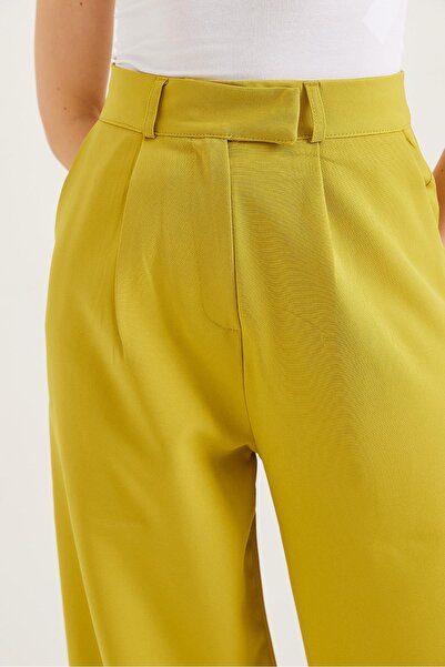 CALİENTE Kancalı Yüksek Bel Salaş Palazzo Pantolon Yağ Yeşili