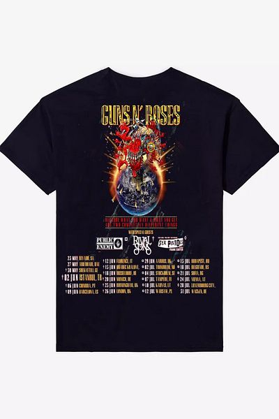Köstebek Μπλουζάκι Unisex Μαύρο Guns N' Roses Ευρωπαϊκό και Μέσης Ανατολής Tour 2025