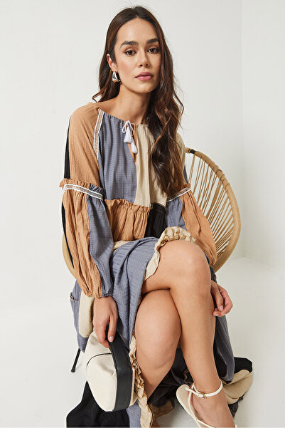 Bianco Lucci Γυναικείο Seersucker Piece Μακρύ Μποέμ Φόρεμα 6008 60283009