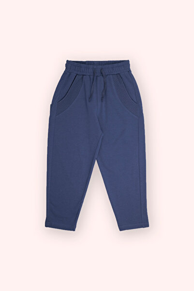 Panço Boy's Elastic Waist Navy Blue Sweatpants with Back Pocket Detail