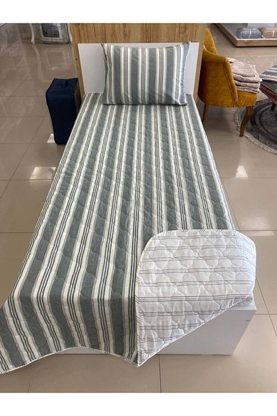 Sudemhome Single Quilted Double Sided Bedspread Set Young Children's Room Bedspread Natural Green