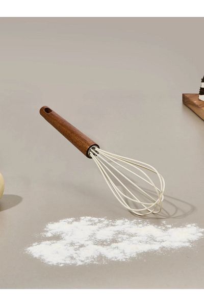 Vetrilexhome Mien Acacia Handle Silicone Whisk - Brown / Cream - 30 cm