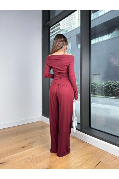 solena sln Aszimmetrikus szabású, drapériás blúz és nadrág szett - modális