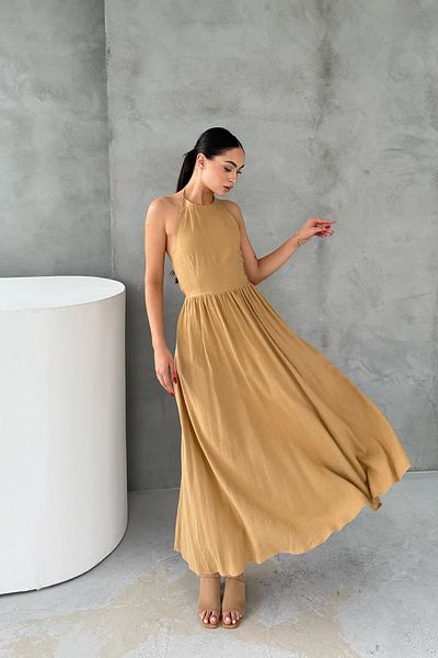 Seda Yalçın Atelier Rochie lungă din in, cu spatele Camel