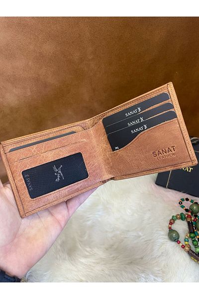 SANAT Sl-609 Genuine Leather Wavy Card Holder Id, Men's Wallet with Extra Card Holder Inside Driver's License Compartment