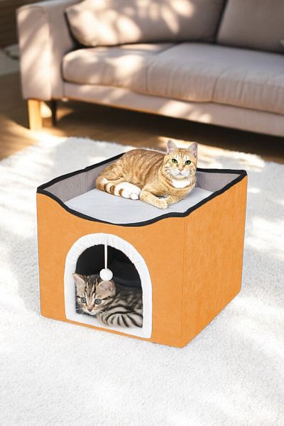 TİNEKE Cute Portable Cat House Bed - Multfnal and Red