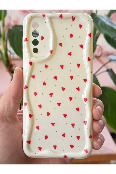 Fibaks حافظة لهاتف Galaxy A50 - A30S مع حماية للكاميرا وحافة مموجة وغطاء سيليكون بنمط قلب أحمر