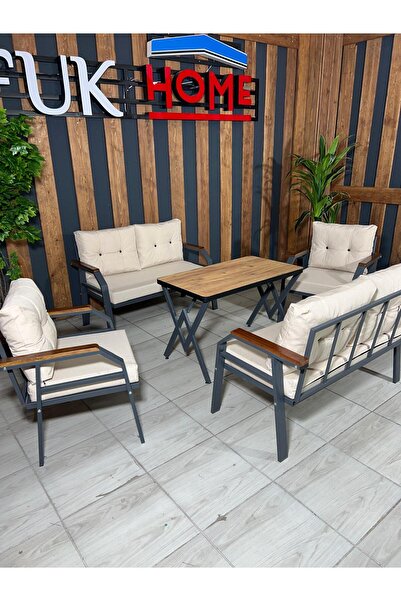 UFUK HOME Kavacık 2211 Masalı Krem Fermuarlı Bahçe Balkon Takımı, Salon, Tera...