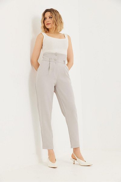 CALİENTE Double Button High Waist Palazzo Trousers Gray