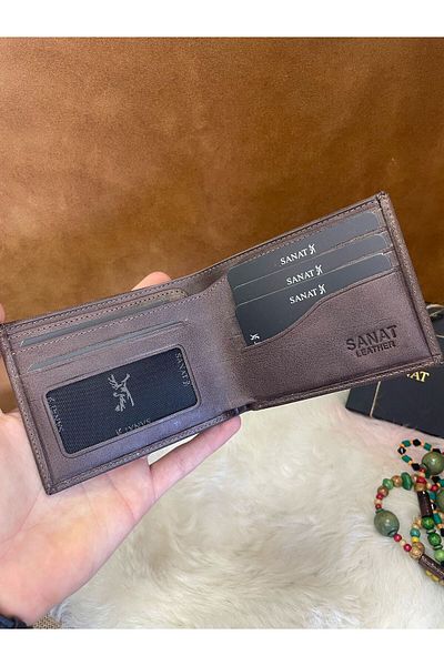 SANAT Sl-609 Genuine Leather Wavy Card Holder Id, Men's Wallet with Extra Card Holder Inside Driver's License Compartment