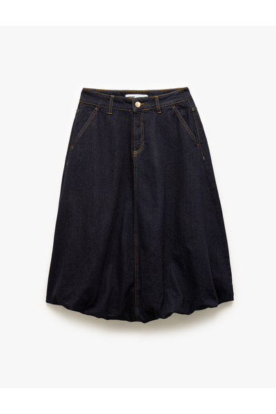 Koton Buttoned Pocket Detailed Denim Midi Balloon Skirt