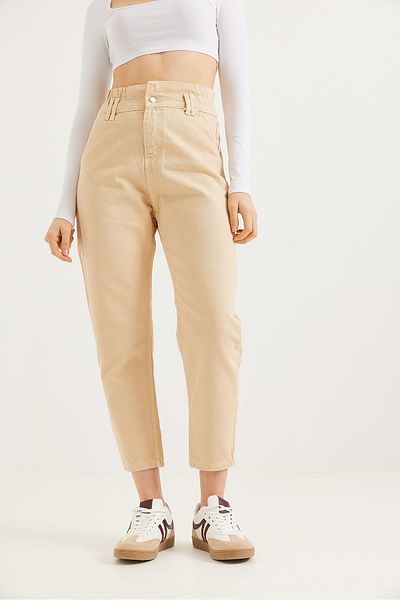 CALİENTE High Waist Loose Cut Trousers Beige