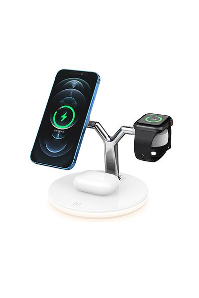 Other 3-In-1 Wireless Fast Charging Stand And Quick Charger Silver/Black