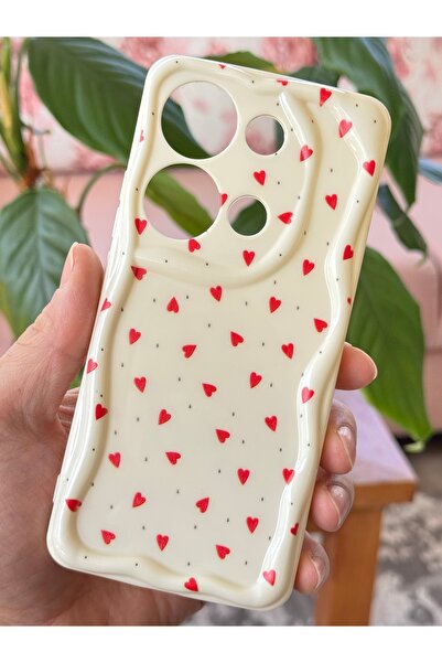 Fibaks Xiaomi Redmi Note 13 4G Kılıf Kamera Korumalı Dalga Kenarlı Kırmızı Ka...