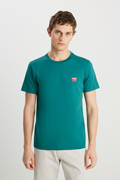 WRANGLER %100 Pamuk Regular Fit Normal Kesim Bisiklet Yaka Minimal Logo Yeşil...