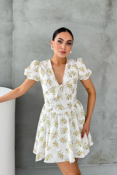 Seda Yalçın Atelier Balloon Sleeve Yellow Floral Mini Dress