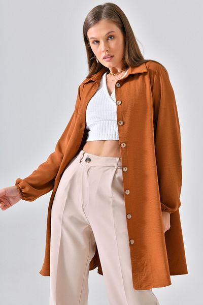 Saade Light Brown Wooden Buttoned Tunic