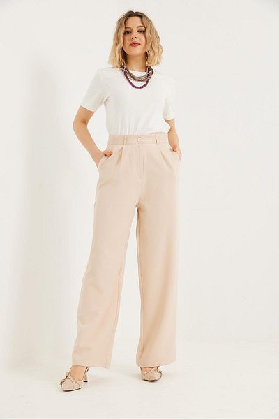 CALİENTE Draped Wide Leg Trousers Cream