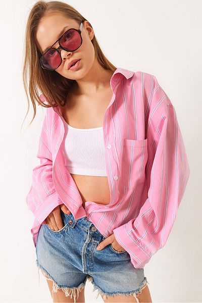 Bianco Lucci Női csíkos zsebes oversize modális ing 2258 60284002