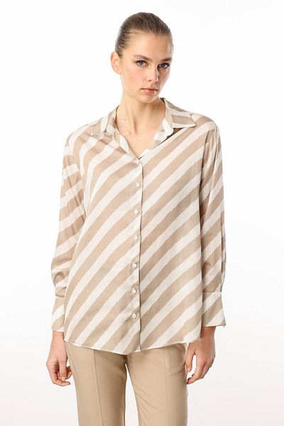 Moda İlgi Modailgi Bias Classic Satin Shirt Stone
