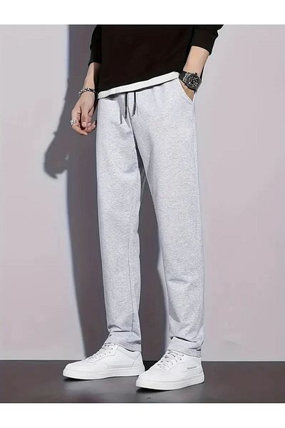 LASVES Men's Gray Straight Leg Sweatpants