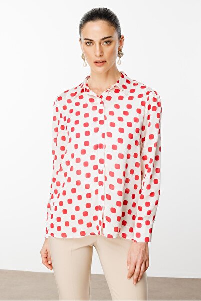 Moda İlgi Modailgi  Puanlı Oversize Saten Gömlek Kırmızı