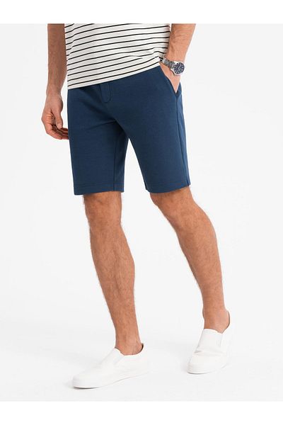 OMBRE Herren SLIM FIT Shorts aus strukturiertem Strickstoff - Marineblau V1 OM-SRCS-0169 XL