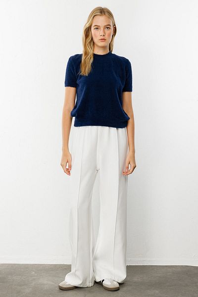 Hooopstore Ecru Crepe Trousers - Ribbed Design