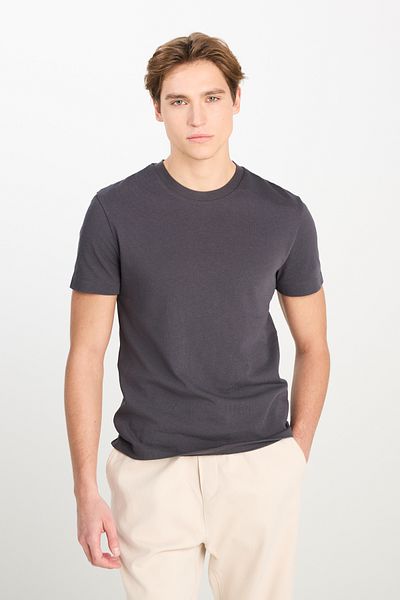Lee 100% Cotton Relaxed Fit Wide Ksim Crew Neck Anthracite Basic T-Shirt