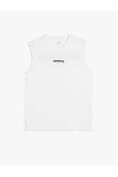 Koton Crew Neck Slogan Printed Oversize Sports Sleeveless T-Shirt