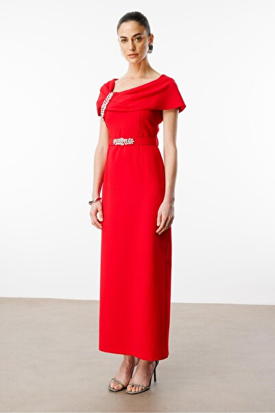 Moda İlgi Modailgi Accessory Detailed Dress Red