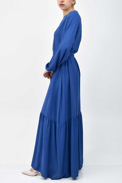 birizmoda Φόρεμα Hijab με λαβή ελαστική ζώνη και λεπτομέρεια βολάν - Μπλε