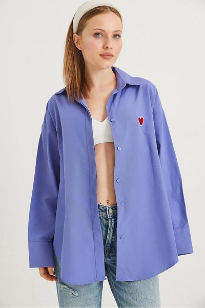 CALİENTE Cămașă de bază oversize brodata inimă violet