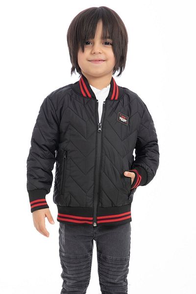 freemen Sports Men's Sports Children's Black College Collar Lined Water and Windproof Zippered Pocket Coat Jacket