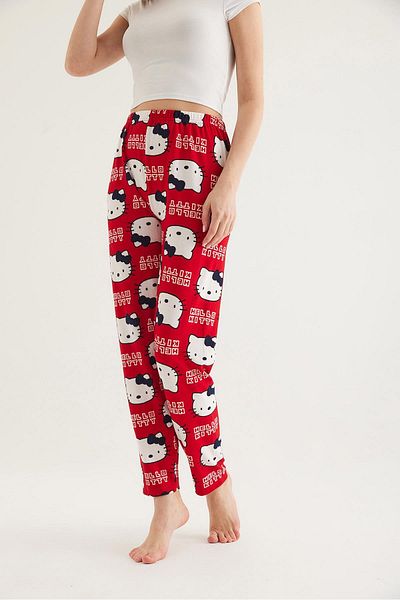 Raneel Kazançlı Alışveriş Pantaloni de pijama de damă cu talie elastică roșii