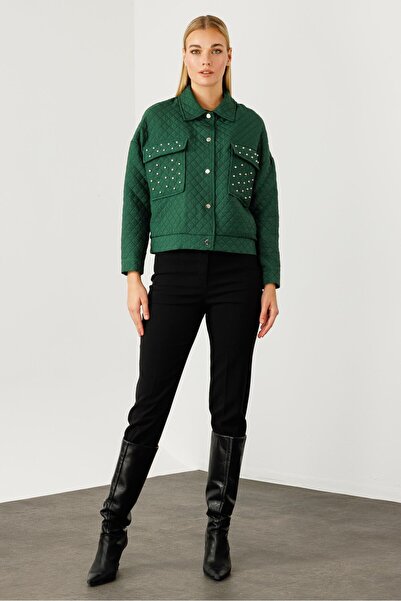 Moda İlgi Modailgi  Cepleri Trok Detaylı Kısa Kapitone Mont Yeşil