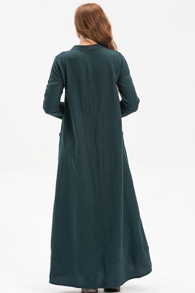 Eliş Şile Bezi Long Sleeve Sude Embroidered Flannel Long Autumn And Winter Dress Petrol Ptrl