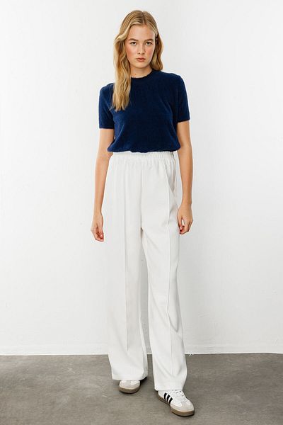Hooopstore Ecru Crepe Trousers - Ribbed Design