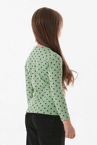 Fulla Moda Polka Dot Patterned Girl's Blouse with Crew Neck