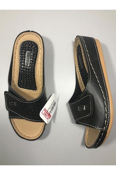 GEZER Γυναικεία Μαύρη Σόλα Μασάζ Ρυθμιζόμενη Velcro Παντόφλες