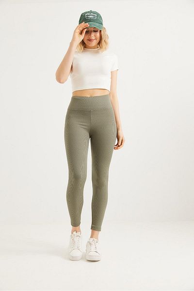CALİENTE Leggings cu talie înaltă cu fir de recuperare kaki