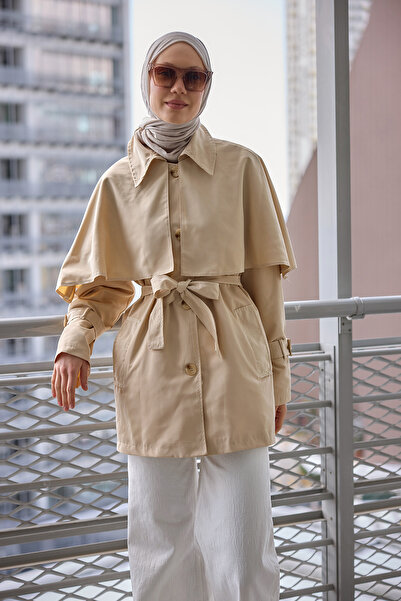 LOCCO Women's Shoulder Epaulet Detailed Short Trench Mink