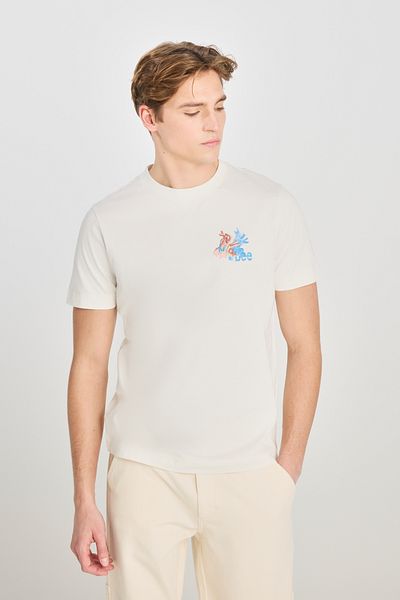 Lee 100% Cotton Regular Fit Regular Cut Crew Neck Ecru T-Shirt