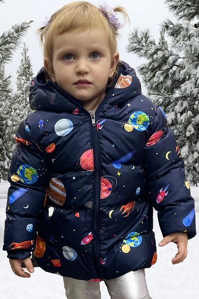 freemen Sports Girl Sports Children's Fleece Hooded Planet Star Patterned Coat & Coat & Parka