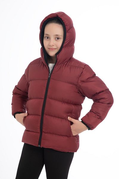 freemen Sports Girl Sports Children's Fleece-Lined Fur Hooded Waterproof Wind-Resistant Coat with Pockets
