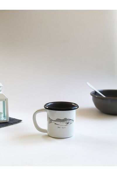 Elifle Enamel Small Mug 250ml Fish Pattern Mug for Coffee Tea Drink Camping Picnic Nautical Seafood