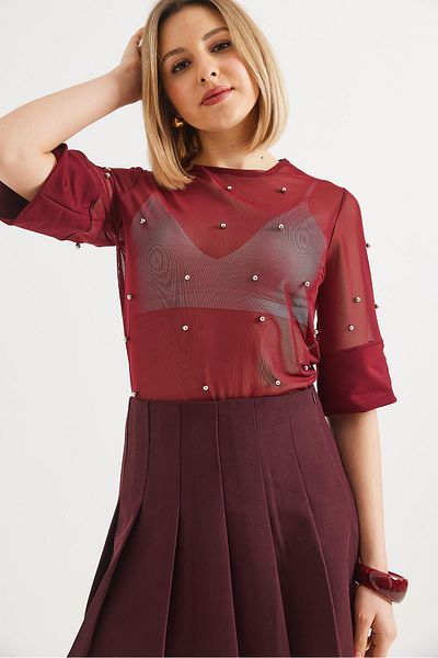 CALİENTE Μισό μανίκι Διαφανής Μπλούζα Claret Red